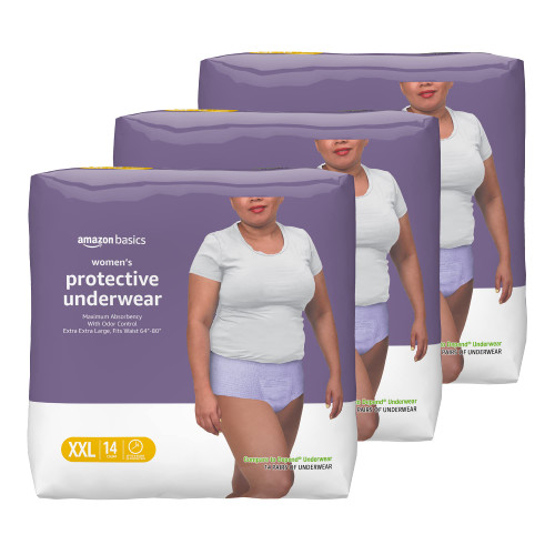 Amazon Basics Incontinence & Postpartum Underwear for Women, Maximum Absorbency, 2X-Large, 42 Count, 3 Packs of 14, Lavender (Previously Solimo)
