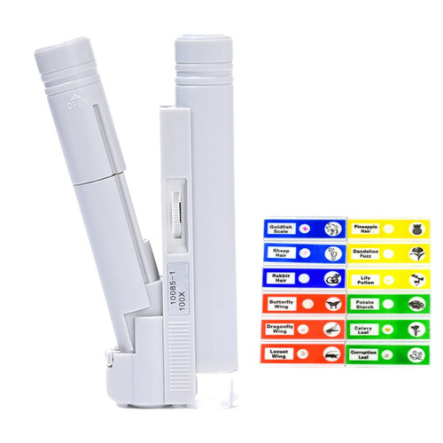 Microscope Adapter Kids Microscope 100X Zoom Mini Pocket Portable Monocular Biological Microscope Microscope Accessories (Color : with Mix Slide, Magnification : 100X)