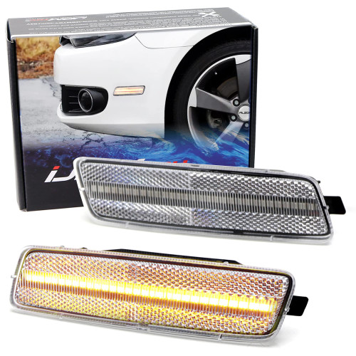 iJDMTOY Semi-Clear Lens Amber Full LED Bumper Side Marker Light Kit Compatible With Volkswagen 2010-2014 MK6 Golf Hatchback, Jetta Sportwagen, Powered by 40-SMD LED Replace OEM Amber Sidemarker Lamps