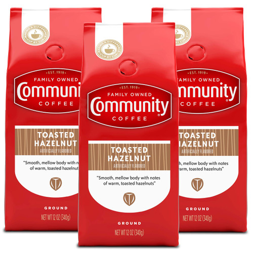 Community Coffee Toasted Hazelnut Flavored 36 Ounce, Medium Roast Ground Coffee, 12 Ounce Bag (Pack of 3) Community Coffee Toasted Hazelnut Flavored 36 Ounce, Medium Roast Ground Coffee, 12 Ounce Bag (Pack of 3)