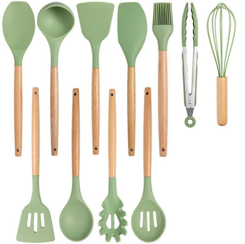 Cooking Utensils Set Avocado Green Silicone Kitchenware Cooking Utensils Set Non Stick Cookware Set Kitchen Tool 11Pcs