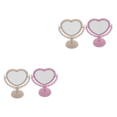 minkissy 4 Pcs Rotating Vanity Mirror Hand Held Mirror Double-Sided Vanity Mirror Kawaii Makeup Bedroom Stand Mirror Heart Mirror Decor Dresser Mirror Household Pp Gold and Silver to Rotate