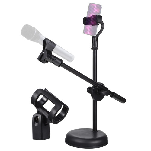 TiStm Desktop Mic Stand 1 Set Table Mic Stand Adjustable Mic Stand Desktop Microphone Holder Stand with Phone Holder Wired Microphone Stand Stands