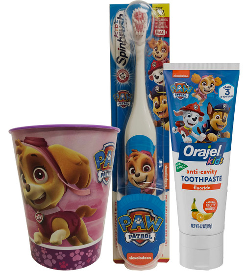 Paw Patrol Skye Toothbrush & Toothpaste Bundle: 3 Items - Spinbrush Toothbrush, Orajel Bubble Berry Toothpaste, Kids Character Rinse Cup Paw Patrol Skye Toothbrush & Toothpaste Bundle: 3 Items - Spinbrush Toothbrush, Orajel Bubble Berry Toothpaste, Kids Character Rinse Cup