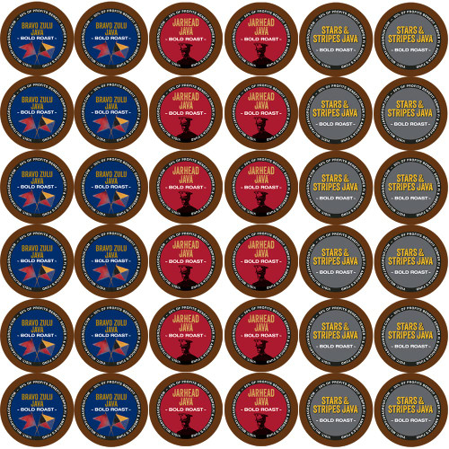 Military Java Group Coffee Pod (36) Variety Pack - Jarhead Java, Bravo Zulu Java, and Stars & Stripes Java