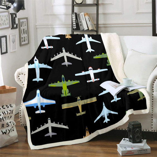 Feelyou 3D Aircraft Print Blankets and Throws Kids Boys Teens Fighter World War Fleece Blankets Pilot Flight Blanket Airplane Pattern Throw Blanketfor Couch Bed Sofa Sherpa Blanket Throw 50"x60"
