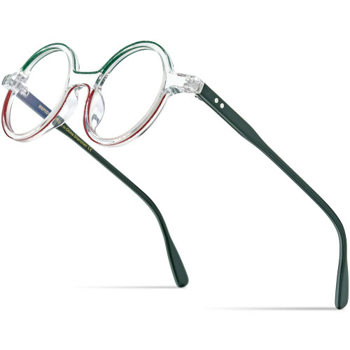 HEPIDEM Acetate Glasses Frame Women Vintage Round Eyeglasses Men Optical Spectacles (H9305 Clear Green Red)