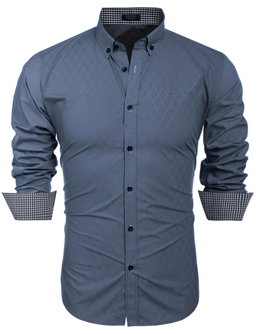 COOFANDY Mens Shirt Slim Fit Dress Wrinkle Free Business Plaid Button Down Collar, Grey, Medium, Long Sleeve COOFANDY Mens Shirt Slim Fit Dress Wrinkle Free Business Plaid Button Down Collar, Grey, Medium, Long Sleeve