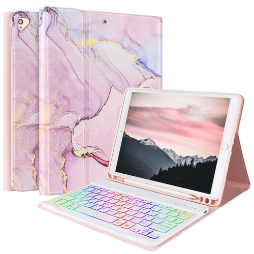 FUWANG iPad 9th Generation Keyboard Case 10.2" 2021/(8th Gen) 2020/?7th Gen? 2019,7 Colors Backlit Keyboard Case for iPad 10.2" /iPad Air 3 10.5"(3rd Gen)/iPad Pro 10.5" with Pencil Holder Pink