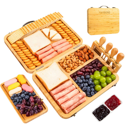 Maxboro Foldable Charcuterie Boards, Bamboo Cheese Board & Knife Set, Charcuterie Board Set for Charcuterie Meat & Cheese Platter, Cheese Server for Parties, for Women, Mom Maxboro Foldable Charcuterie Boards, Bamboo Cheese Board & Knife Set, Charcuterie Board Set for Charcuterie Meat & Cheese Platter, Cheese Server for Parties, for Women, Mom