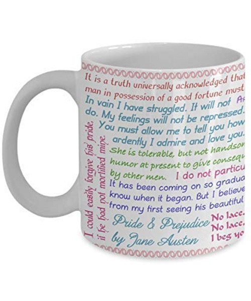 Jane Austen Mug Pride and Prejudice Quotes Gift for Reader Book-Lover Jane Austen Mug Pride and Prejudice Quotes Gift for Reader Book-Lover