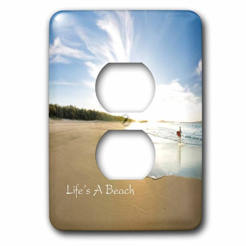 3dRose lsp_204929_6 Print of Beach And Waves With Inspirational Message 2 Plug Outlet Cover