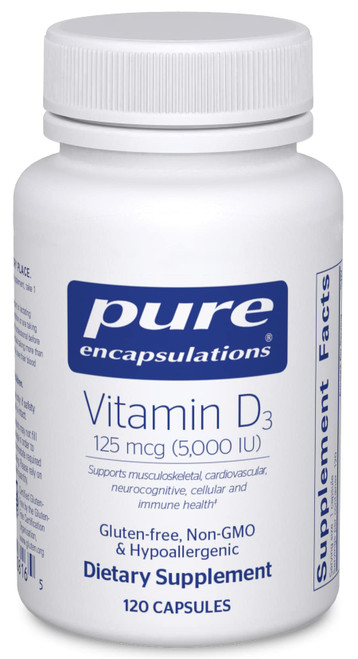 Pure Encapsulations Vitamin D3 125 mcg (5,000 IU) - Supplement to Support Bone, Joint, Breast, Heart, Colon, and Immune Health* - with Vitamin D - 120 Capsules