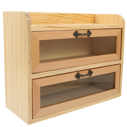 VILLCASE Box Drawer Storage Box Desk Organizer Stackable Storage Drawers Makeup Organizer for Vanity Stationery Storage Container Makeup Organizers School Supplies Wood Office Make up