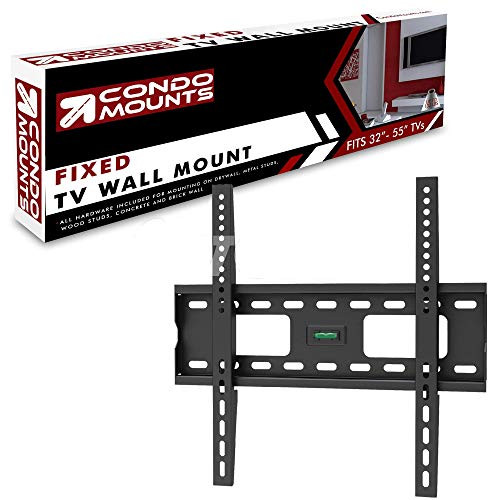 Fixed TV Mount for Metal/Steel Stud, Hollow Drywall, Wood Stud, Concrete, Brick, Universal Bracket for 32 to 55 Inch TV's. Supports Portrait and Landscape Orientation.