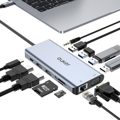 USB C Docking Station USB C 12 in 1 Hub Dual Monitor Multiport Adapter Triple Display 2 HDMI VGA Gigabit Ethernet 100W PD 4USB Ports TF/SD Audio for MacBook/Dell/HP/Lenovo with Thunderbolt 3/4