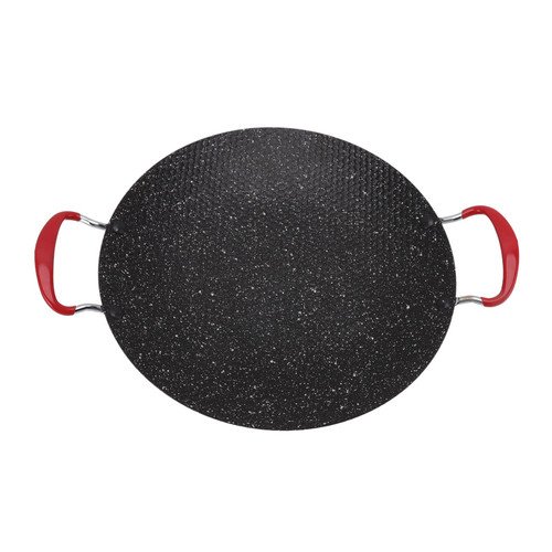 MOUMOUTEN BBQ Grill Pan, Korean BBQ Grill Seasoned Cast Iron Griddle Pan, 8 in 1 Dual Handles Cast Iron Skillets, Korean Round Griddle Pan with Anti Scalding Handle(Non Electric)(30CM)