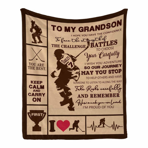 InterestPrint Personalized My Grandson Ice Hockey Bed Blanket Gifts for Boys Teens Man Throw, Sports Games Hockey Gifts Throw Blanket with Name Number, Hockey Player Fleece Flanket