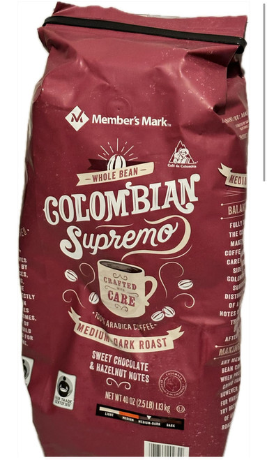 Member's Mark Fair Trade Certified Colombian Supremo Coffee, Whole Bean 40 oz. A1