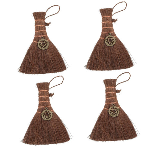 Abaodam 4pcs Broom Pendant Crystal Pendant Broom Miniature Witch Broom Pretend Play Broom Halloween Broom Ornament Broom Hanging Decoration Wiccan Ritual Broom car Decor Branch China Charm