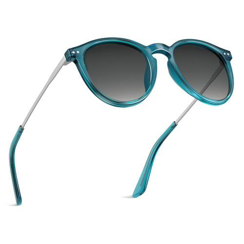 AVAWAY Round Teal Sunglasses Polarized Womens UV 400 Protection Classic Key Hole Metal Arm Category 3 Sun Shades Sunnies