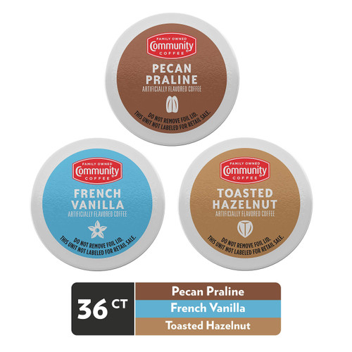 Community Coffee Flavored Variety Pack Coffee Pods, 36 Count, Medium Roast, Compatible with Keurig 2.0 K-Cup Brewers (12 Count, Pack of 3) Community Coffee Flavored Variety Pack Coffee Pods, 36 Count, Medium Roast, Compatible with Keurig 2.0 K-Cup Brewers (12 Count, Pack of 3)