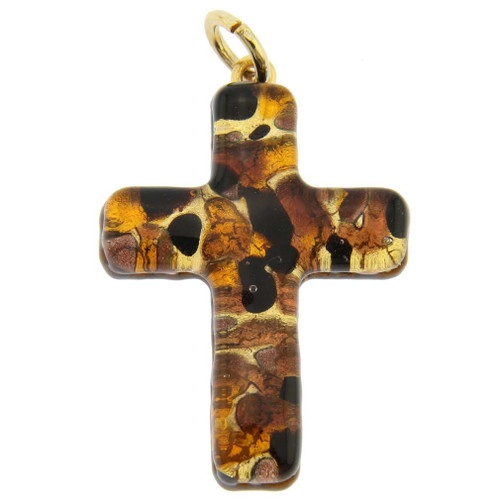 GlassOfVenice Murano Glass Venetian Reflections Cross Pendant - Topaz Gold