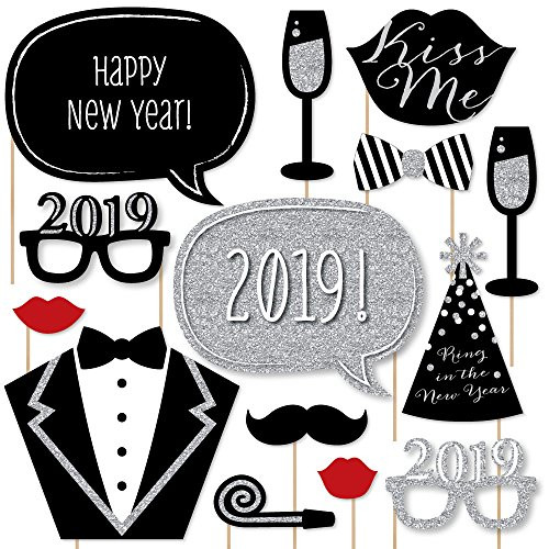 Big Dot of Happiness New Years Eve Party - Silver - 2019 New Year Party Photo Booth Props Kit - Party Decorations - 20 Count