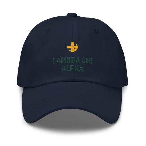 Lambda Chi Alpha Fraternity Classic Dad Hat - Premium Chino Cotton Twill Cap (Design #6, Navy)