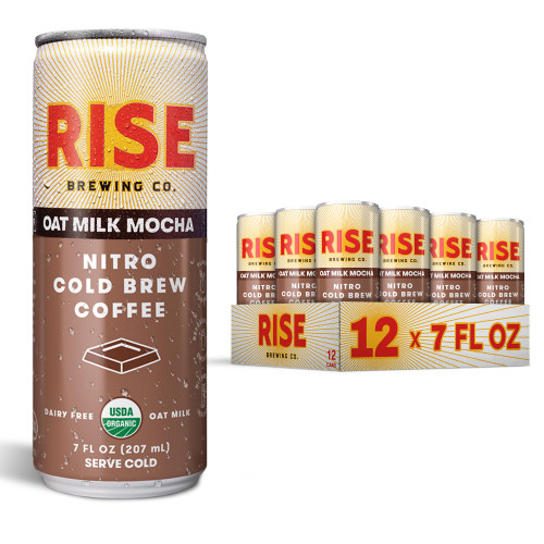 RISE Brewing Co. Oat Milk Mocha Nitro Cold Brew Coffee, No Sugar Added & No Dairy, Organic & Non-GMO, Low Acidity & Vegan, 7 Fl. Oz. Cans RISE Brewing Co. Oat Milk Mocha Nitro Cold Brew Coffee, No Sugar Added & No Dairy, Organic & Non-GMO, Low Acidity & Vegan, 7 Fl. Oz. Cans