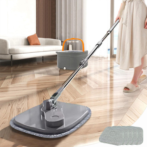 Square Spin Mop M16, Self Wash Spin Mop M16, M16 Spin Mop, Spin Mop and Mop Bucket with Wringer Set, 360 Degree Rotatable Adjustable Cleaning Square Detachable Spin Mop Head (5*mop Cloth)