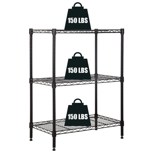 3-Tier Storage Shelves Adjustable,Wire Shelving Heavy Duty Storage Rack(150 Lbs Loading Capacity/Shelf) Metal Shelf Organizer Wire Rack Shelf for Pantry Garage Kitchen 23" D x12 W x 30" H -Black