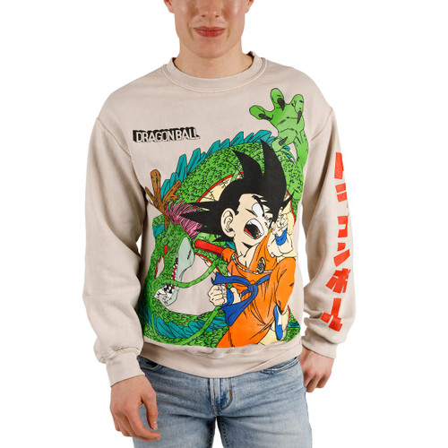 Bioworld Dragon Ball Z Goku Shenron Oversize Print on Mineral Wash Tofu Sweatshirt-Large