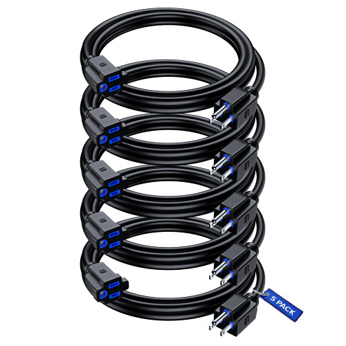 Maximm Short Extension Cord 6 Feet Black Heavy Duty Extension Cord, 3 Prong Indoor Small Extension Cord 6ft 16AWG (5 Pack, Black with Blue Indicators) Maximm Short Extension Cord 6 Feet Black Heavy Duty Extension Cord, 3 Prong Indoor Small Extension Cord 6ft 16AWG (5 Pack, Black with Blue Indicators)