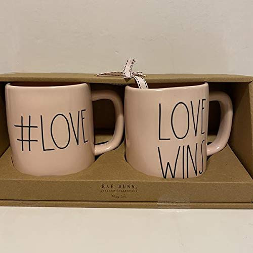 Rae Dunn # LOVE + LOVE WINS Mug Set of 2 - Pink Ceramic