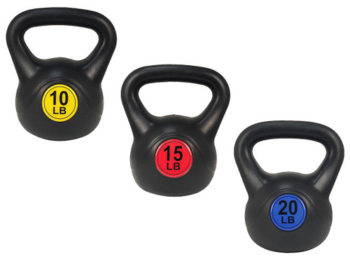 Signature Fitness ?Wide Grip 3-Piece Kettlebell Exercise Fitness Weight Set, Include 10 lbs, 15 lbs? and ?20 lbs?, Set of 3 Kettlebells