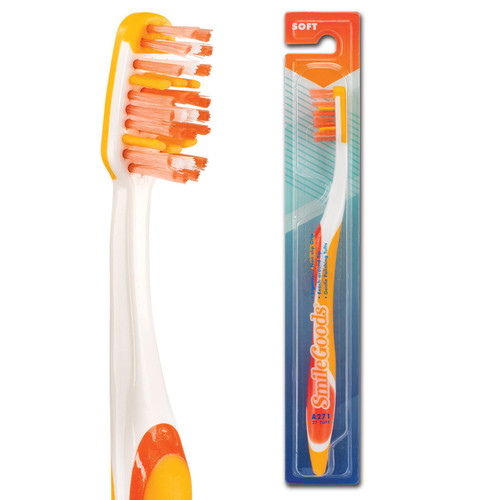SmileGoods A271 Toothbrush, 27 Tuft, Soft Bristle, With Polishing Tufts, 72 Individually Packaged Premium Toothbrushes, Assorted Colors Bulk Pack
