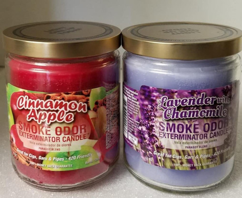 Smoke Odor Exterminator 13oz Jar Candle, Cinnamon Apple 2 Pack. Includes Cinnamon Apple & Lavender with Chamomile.