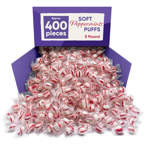 Soft Peppermint Candy Puff Christmas Mints - 5 Pounds Approx 440 Pieces, Mints Individually Wrapped Christmas Candy Ideal for Christmas Candy Stocking Stuffers for Adults - Christmas Candy For Kids - Holiday Candy Perfect For Sharing in Candy Buffet
