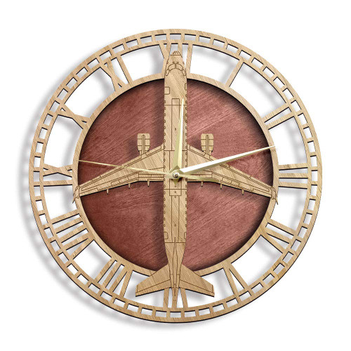 The Geeky Days Embraer 175 Wooden Silent Quartz Wall Clock Airplane Military Home Decor Twin-Engine Jet Airliners Rustic Wood Wall Watch Aviation Pilot Gift