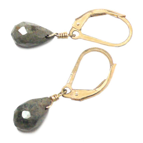 Aqua Jasper 10x6mm Briolette Gold-Filled Lever Back Earrings