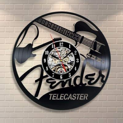 Kovides Guitar Wall Art Fender Telecaster Wall Clock Vintage Vinyl Record Clock Music Minimalist Clock Birthday Gift Idea Decorations for Party Retro Wall Clock I Love Music LP Clock