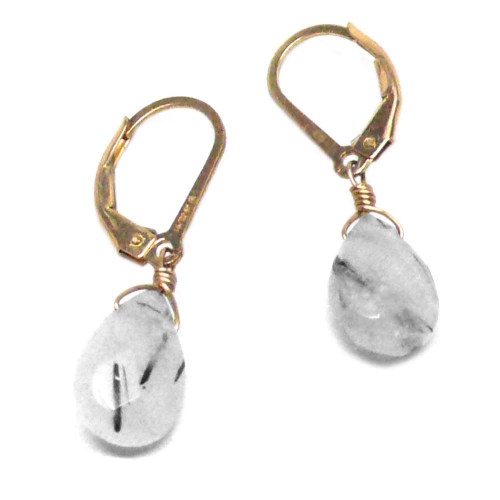 Rutilated Quartz Briolette Gold-Filled Lever Back Earrings Rutilated Quartz Briolette Gold-Filled Lever Back Earrings