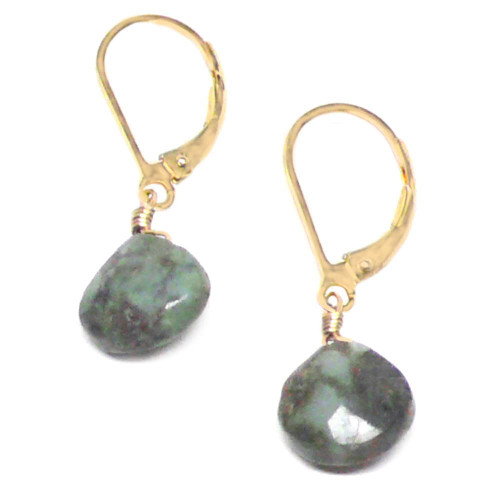 Turquoise Jasper 9x9mm Briolette Gold-Filled Lever Back Earrings