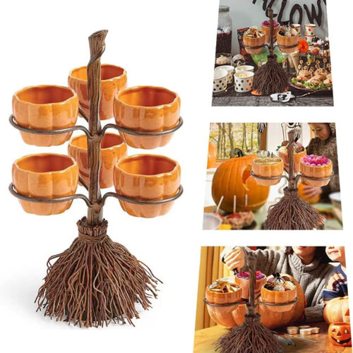 plplaaoo Halloween Bowl, Halloween Pumpkin Snack Bowl Stand, Halloween Broomstick Snack Bowl Stand, Pumpkin Snack Tray,Candy Bowl Halloween Party Favor Supplies for Snacks, Salad, Dessert, snack t