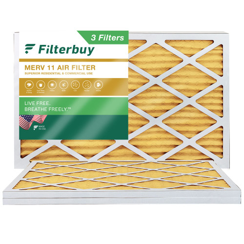 Filterbuy 16x25x1 Air Filter MERV 11 Allergen Defense (3-Pack), Pleated HVAC AC Furnace Air Filters Replacement (Actual Size: 15.50 x 24.50 x 0.75 Inches)