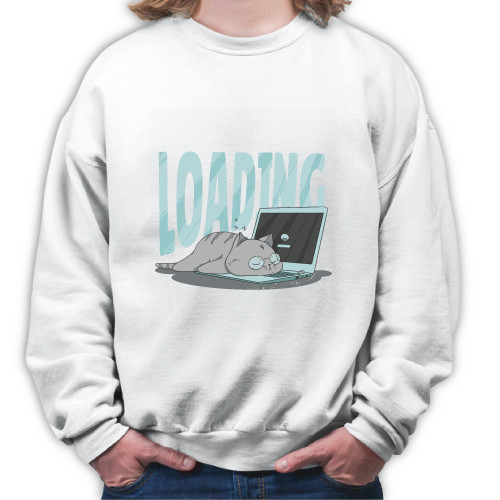 Cute Cat Gift for Pet Lovers Loading Pets Design on Laptop Keyboard White Muticolor Unisex Sweatshirt