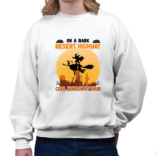 Halloween Gift for Witch LoversWitch Riding Brooms on Dark Desert Highways White Muticolor Unisex Sweatshirt Halloween Gift for Witch LoversWitch Riding Brooms on Dark Desert Highways White Muticolor Unisex Sweatshirt