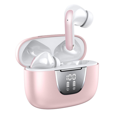 Pink Earbuds Bluetooth Headphones, Touch Control True Wireless Earbuds Bluetooth 5.3 Pink Headphones, IPX5 Waterproof Stereo Earphones Built-in Mic Headset for Workout Gaming Sport