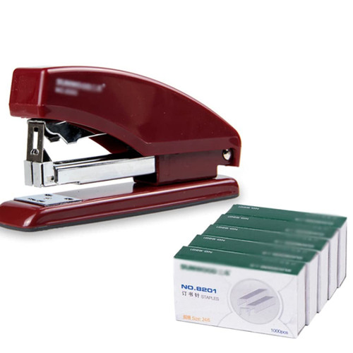 YMXWFC Stapler Labor-Saving Stapler Set 20 Sheet Capacity Portable Staplers with 5000 Standard Staples Safety Stapler Machine for Students Binding documents (Color : Red)
